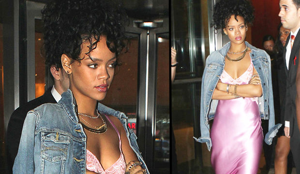 Rihanna gecelikle sokakta