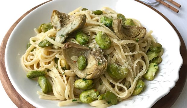 Enginarlı taze iç baklalı makarna 