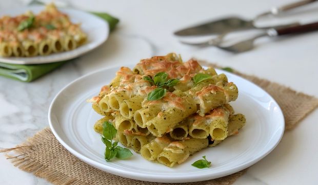 Pestolu peynirli fırın makarna